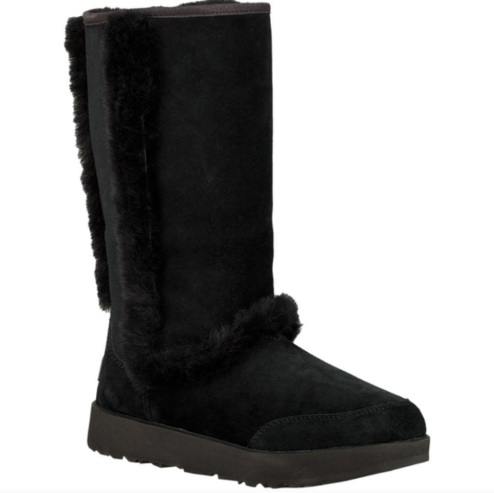 Ugg Sundance Boots Suede Fur Sherpa Shearling Designer Vintage Black  #198